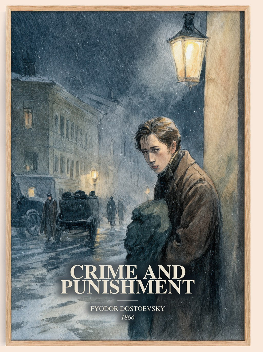 Crime And Punishment watercolour book poster by Fyodor Dostoevsky – framed literary art print