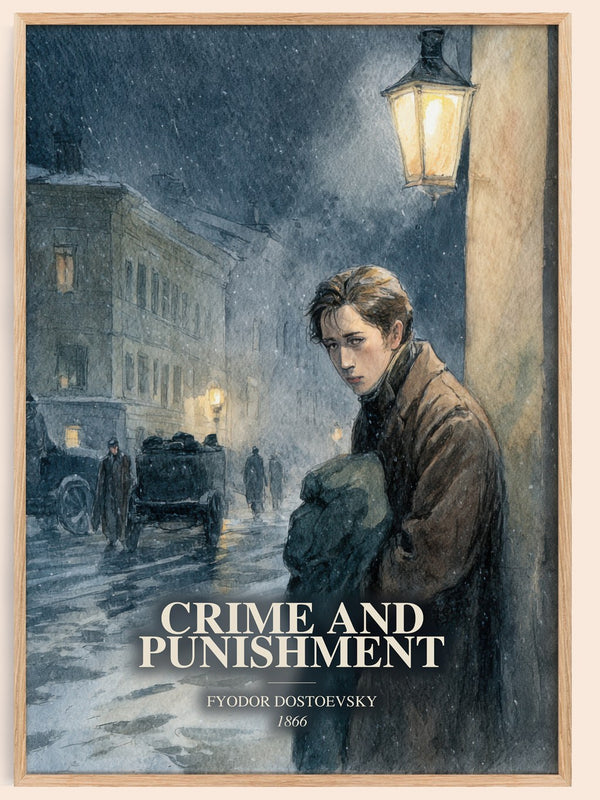 Crime And Punishment watercolour book poster by Fyodor Dostoevsky – framed literary art print