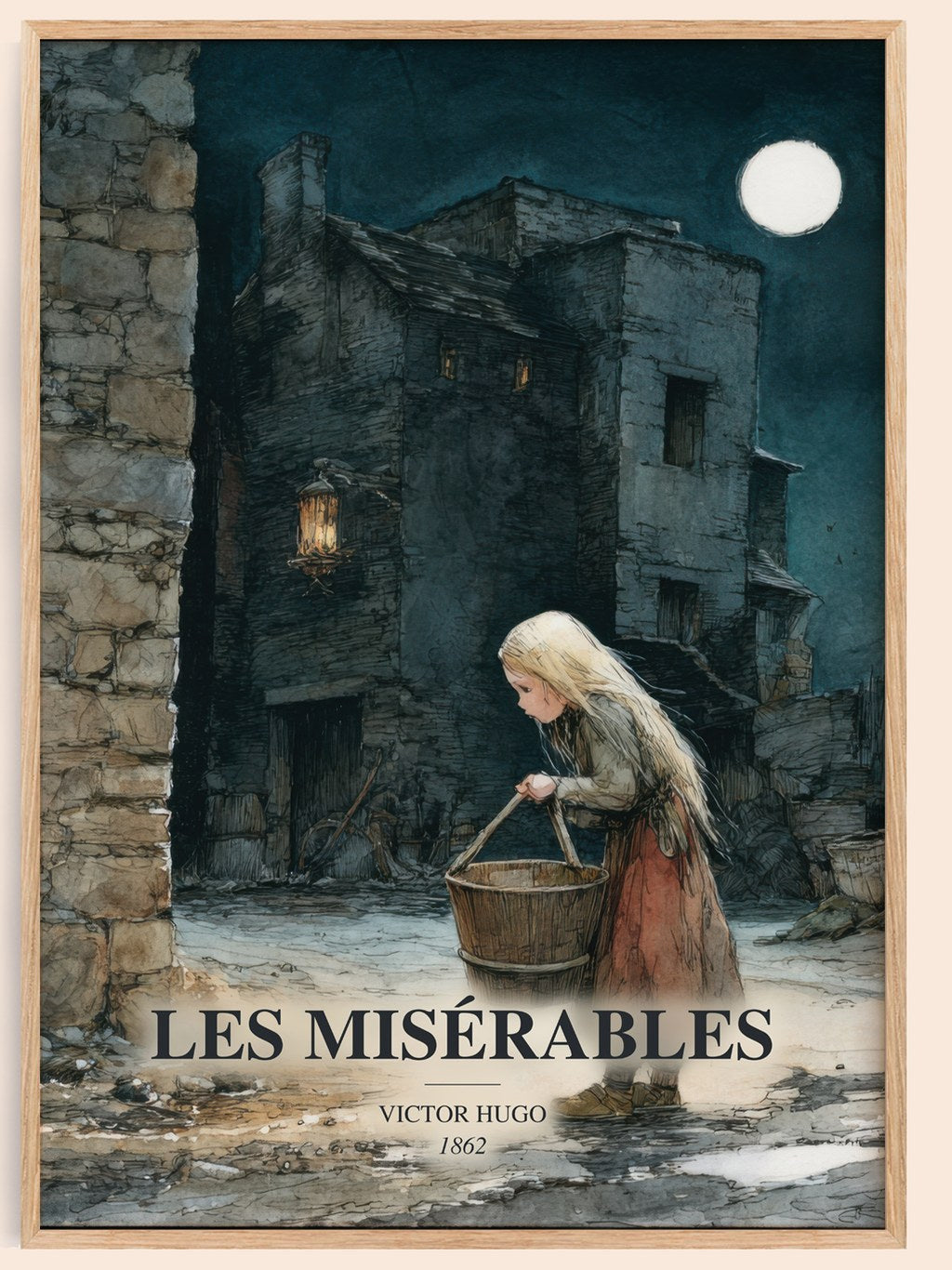 Les Misérables watercolour book poster by Victor Hugo – framed literary art print