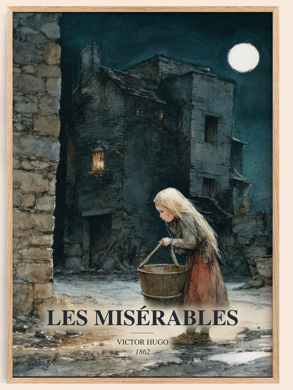 Les Misérables watercolour book poster by Victor Hugo – framed literary art print
