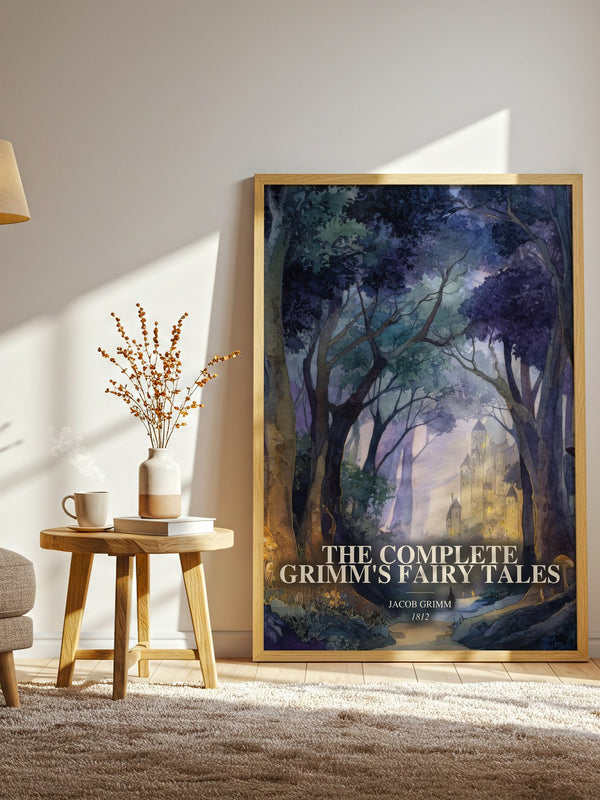 The Complete Grimm'S Fairy Tales watercolour print in frame leaning in hallway – childrens wall art