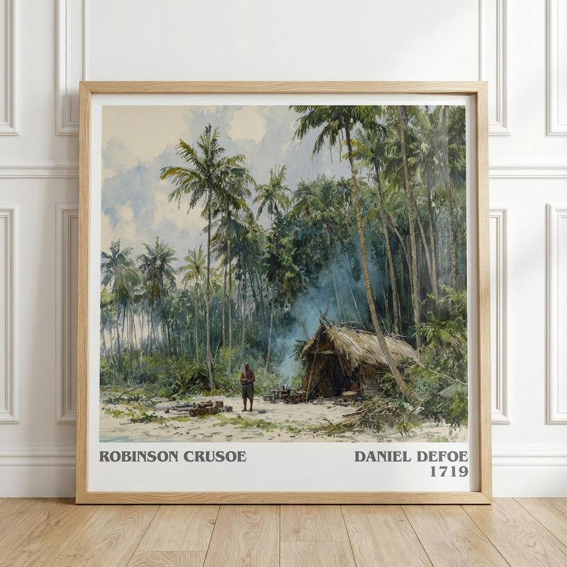 Robinson Crusoe literary print in frame leaning in hallway – childrens wall art