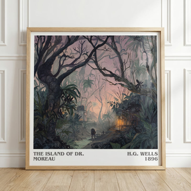 The Island Of Dr. Moreau literary print in frame leaning in hallway – adventure wall art