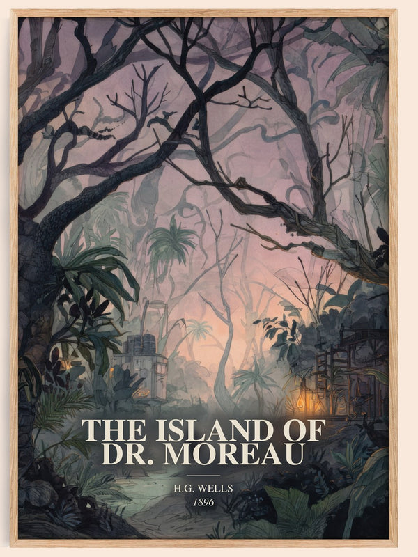 The Island Of Dr. Moreau watercolour book poster by H.G. Wells – framed literary art print