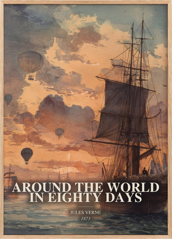 Around The World In Eighty Days Book Watercolour Illustration by Jules Verne