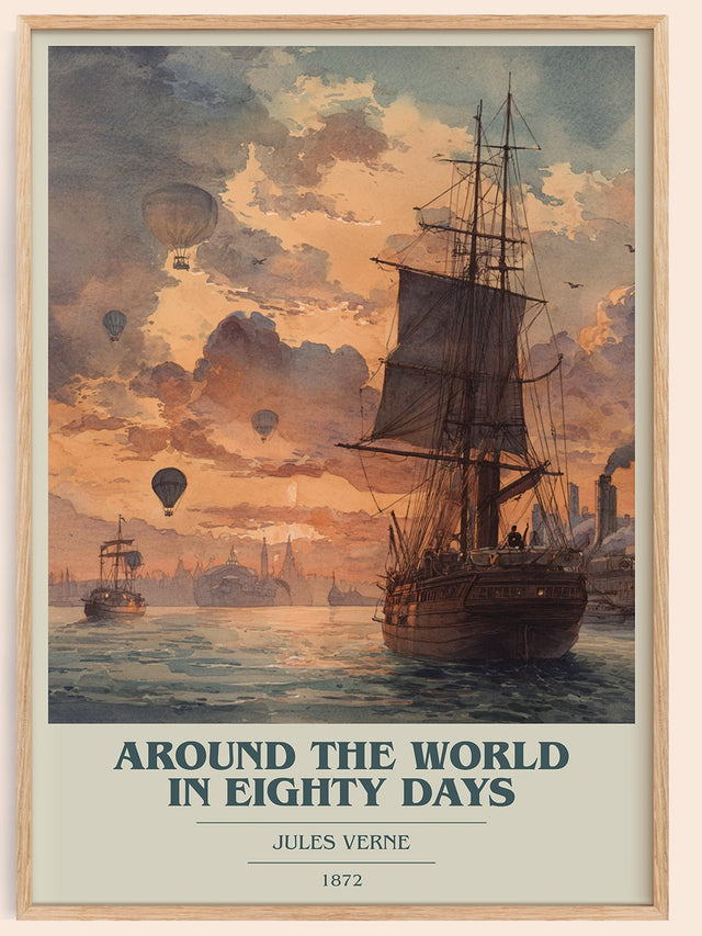 Around the World in Eighty Days Book Cover Poster by Jules Verne