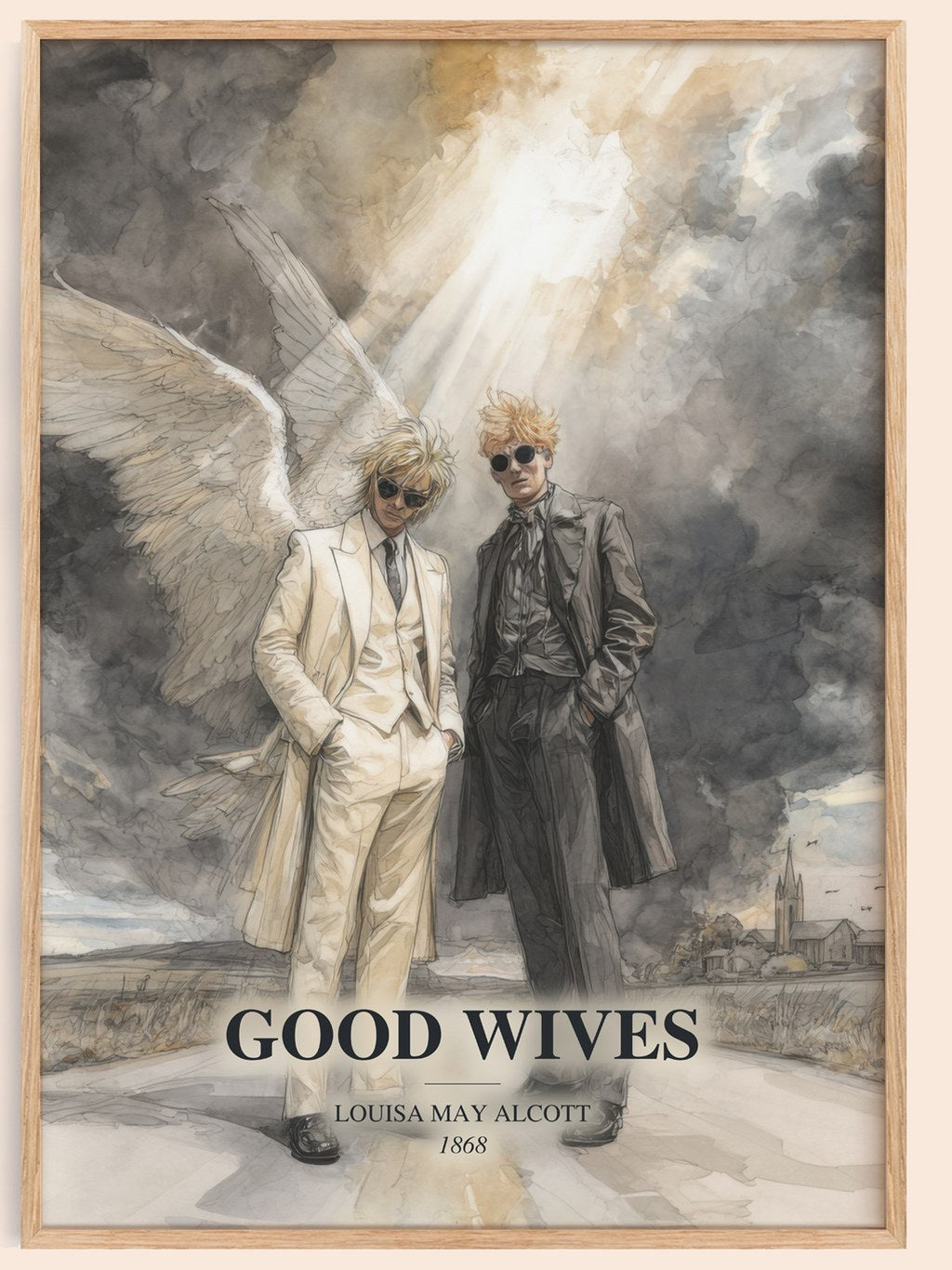 Good Wives watercolour book poster by Louisa May Alcott – framed literary art print
