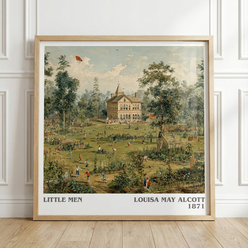 Little Men literary print in frame leaning in hallway – classic literature wall art