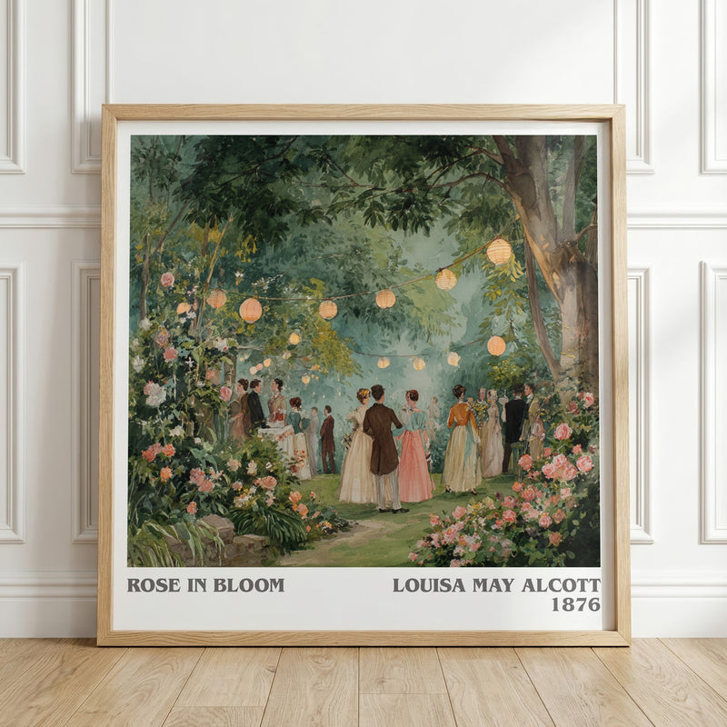 Rose In Bloom literary print in frame leaning in hallway – classic literature wall art