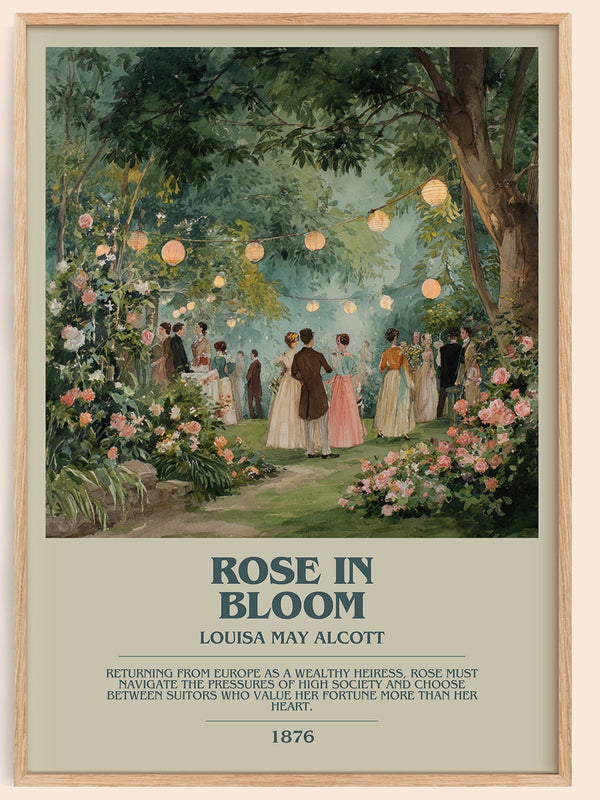 Rose In Bloom bookish book poster by Louisa May Alcott – framed literary art print