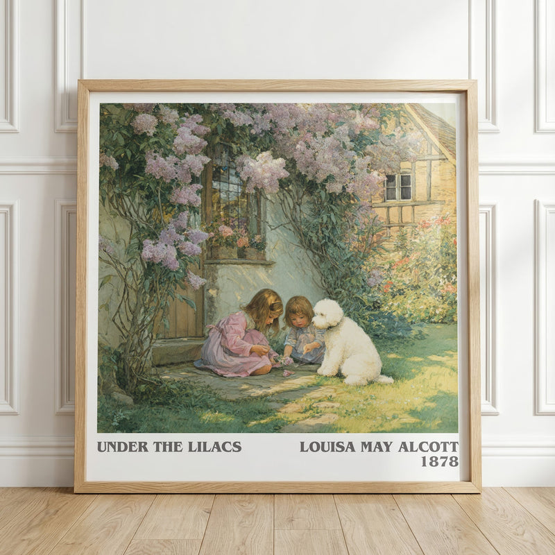 Under the Lilacs literary print in frame leaning in hallway – classic literature wall art