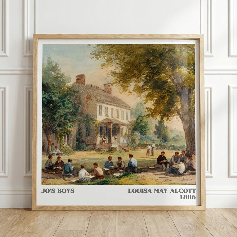 Jo's Boys literary print in frame leaning in hallway – childrens wall art