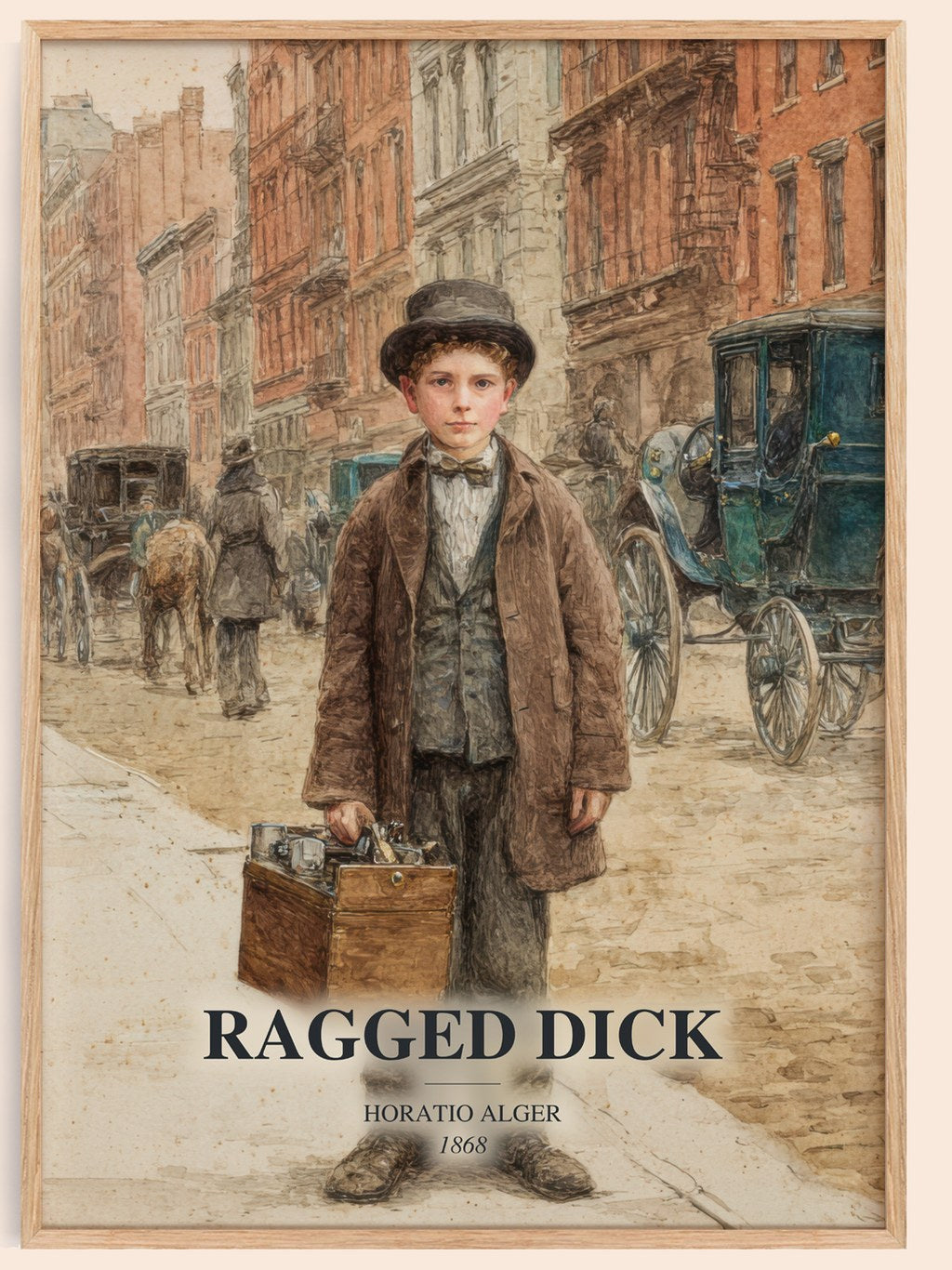 Ragged Dick watercolour book poster by Horatio Alger – framed literary art print