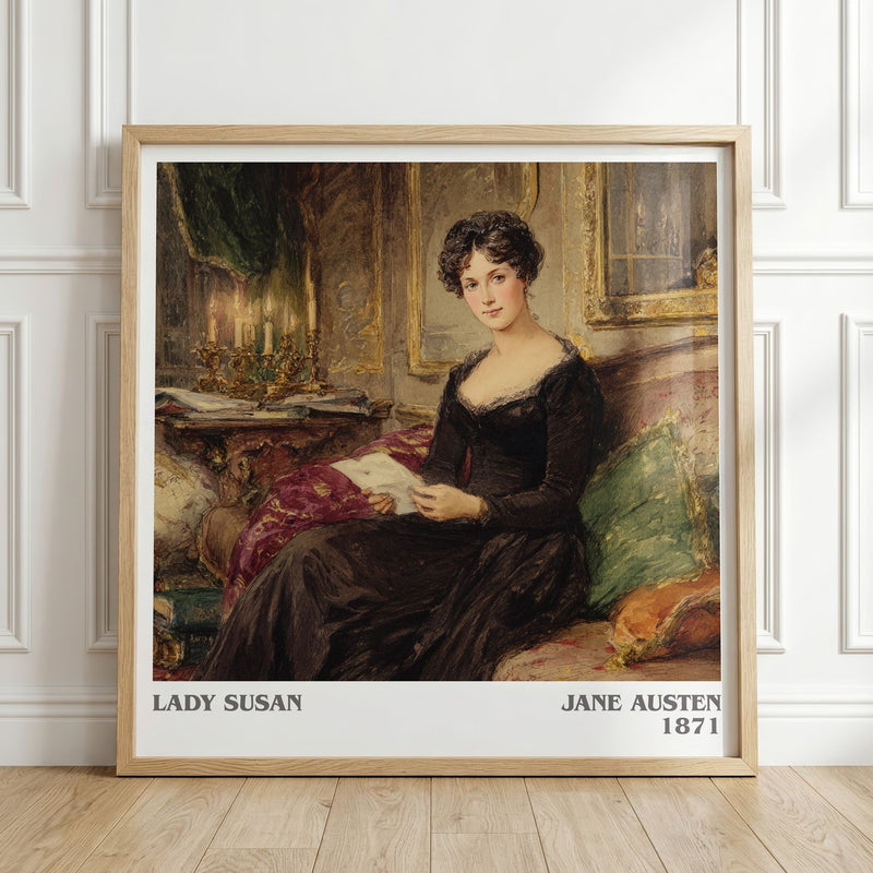 Lady Susan literary print in frame leaning in hallway – coming of age wall art