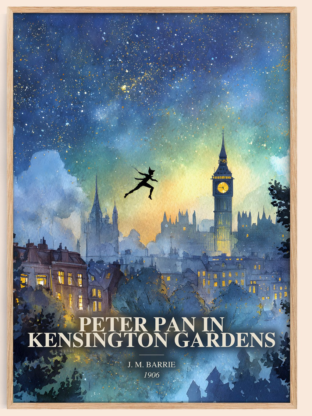 Peter Pan In Kensington Gardens watercolour book poster by J. M. Barrie – framed literary art print