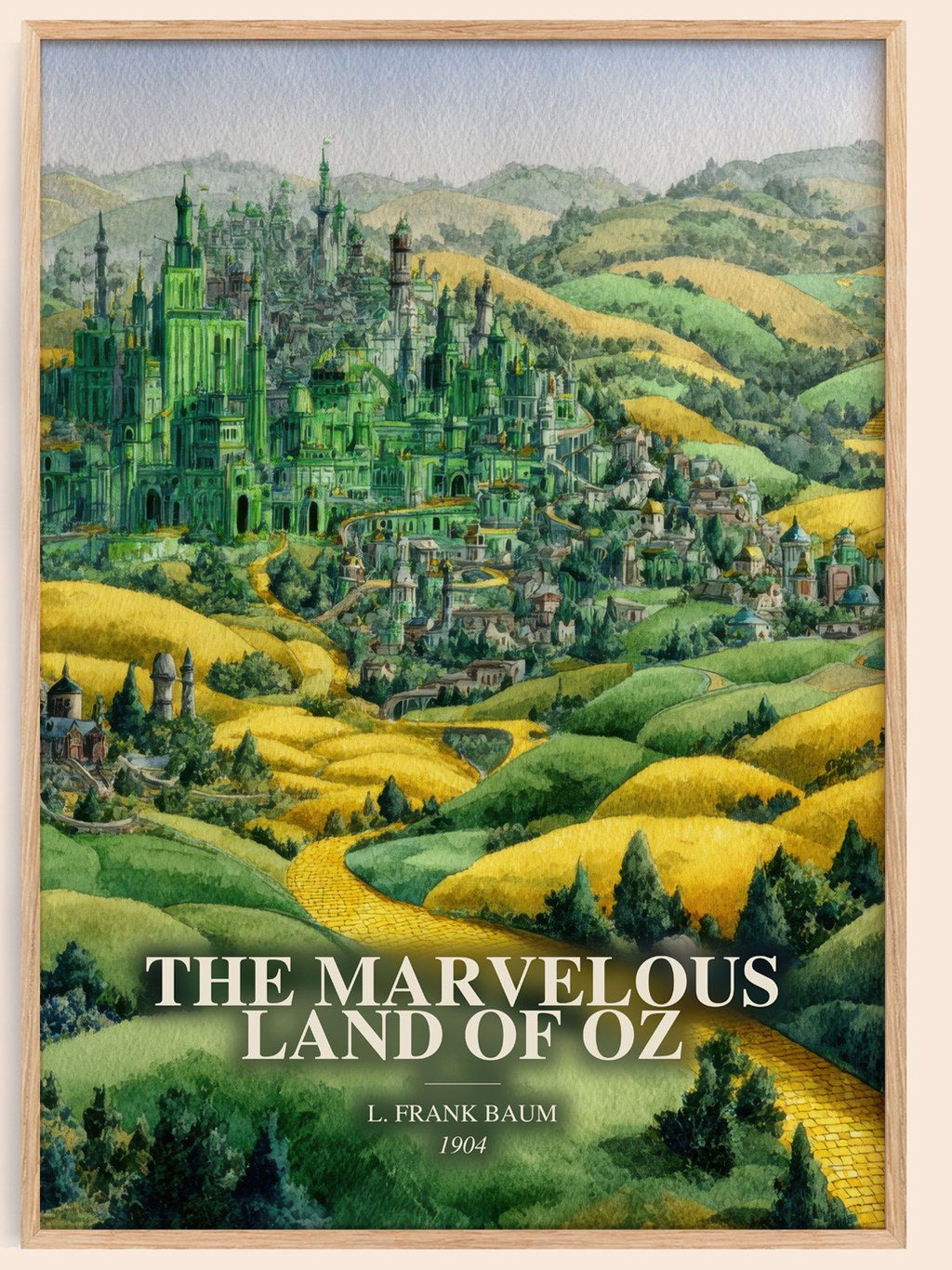 The Marvelous Land Of Oz watercolour book poster by L. Frank Baum – framed literary art print