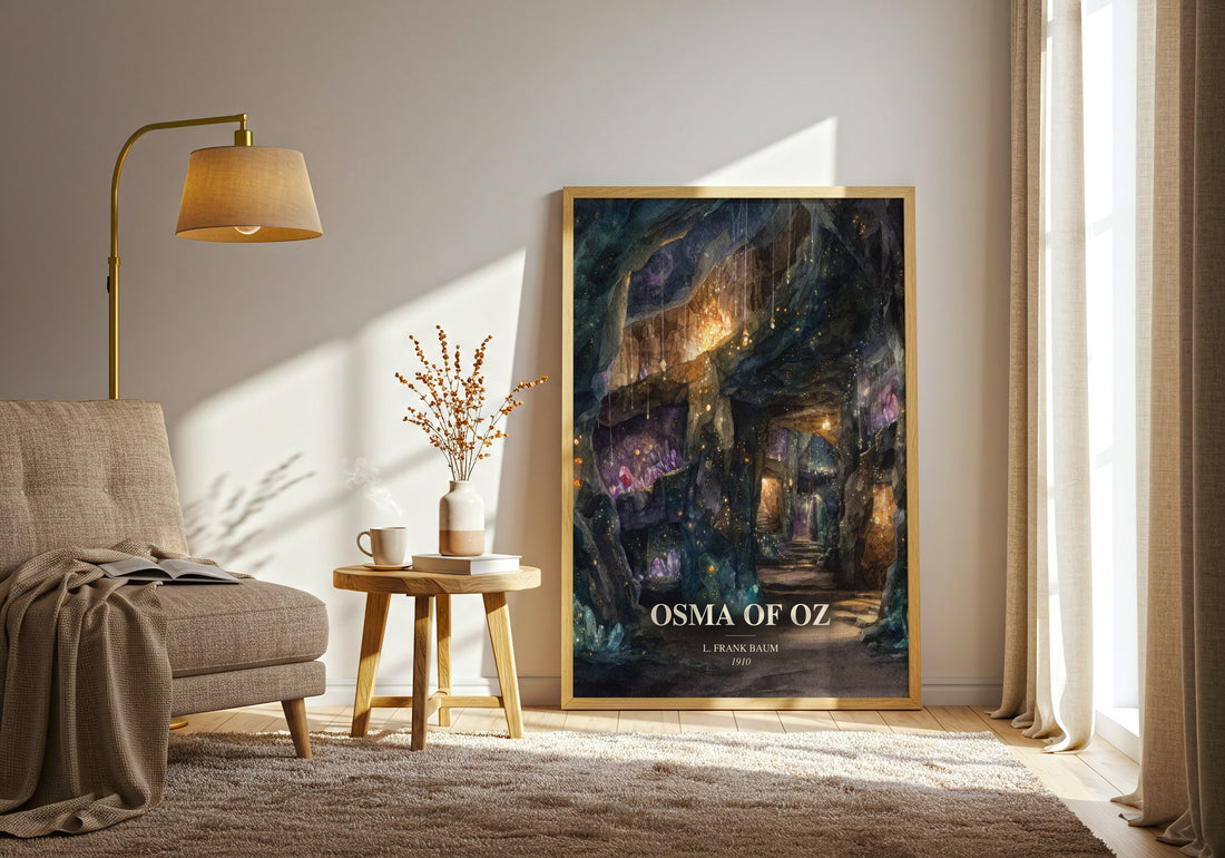 Osma Of Oz watercolour print in frame leaning in hallway – childrens wall art (mockup)