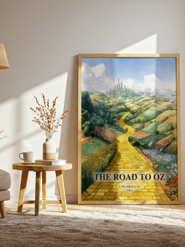 The Road To Oz watercolour print in frame leaning in hallway – childrens wall art
