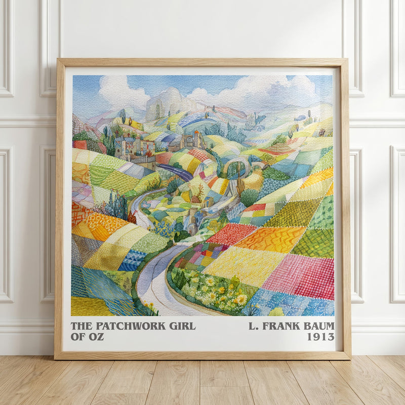 The Patchwork Girl Of Oz literary print in frame leaning in hallway – childrens wall art
