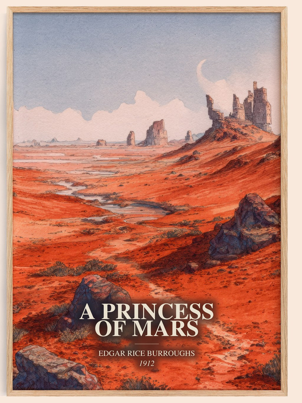 A Princess Of Mars watercolour book poster by Edgar Rice Burroughs – framed literary art print