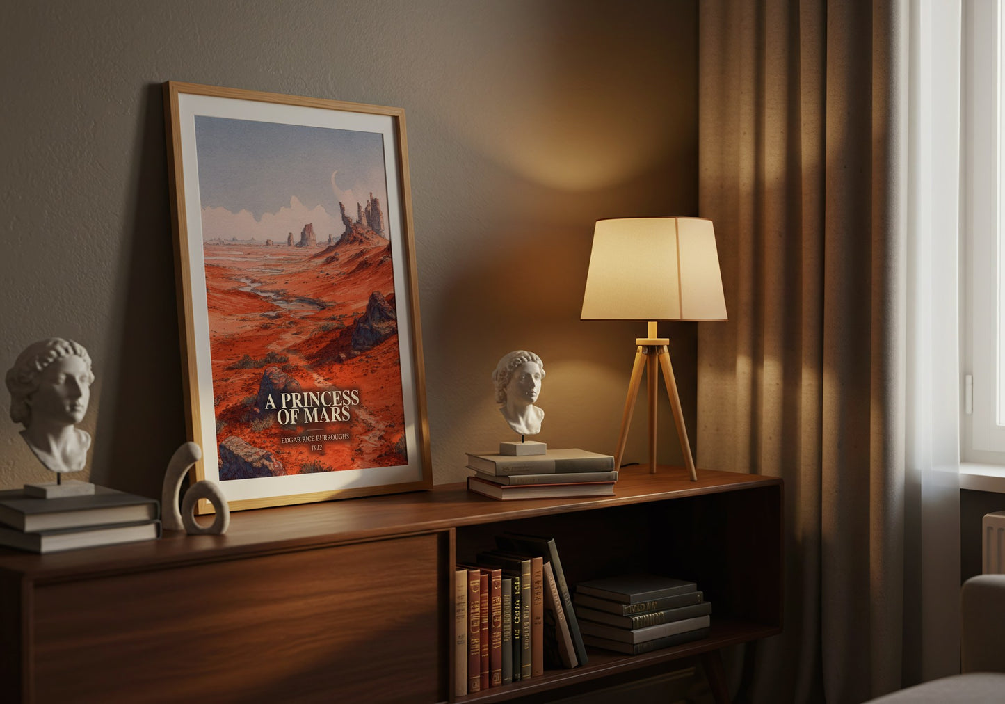 A Princess Of Mars watercolour print on bookshelf – Edgar Rice Burroughs fan gift