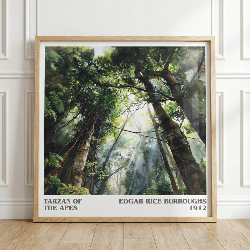 Tarzan of the Apes literary print in frame leaning in hallway – adventure wall art