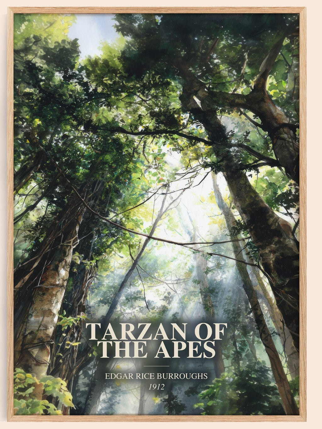 Tarzan Of The Apes watercolour book poster by Edgar Rice Burroughs – framed literary art print