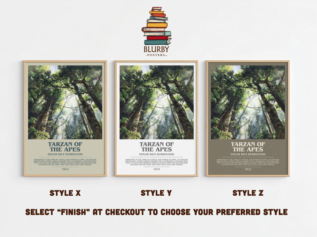 Tarzan of the Apes bookish print in frame leaning in hallway – adventure wall art (mockup)