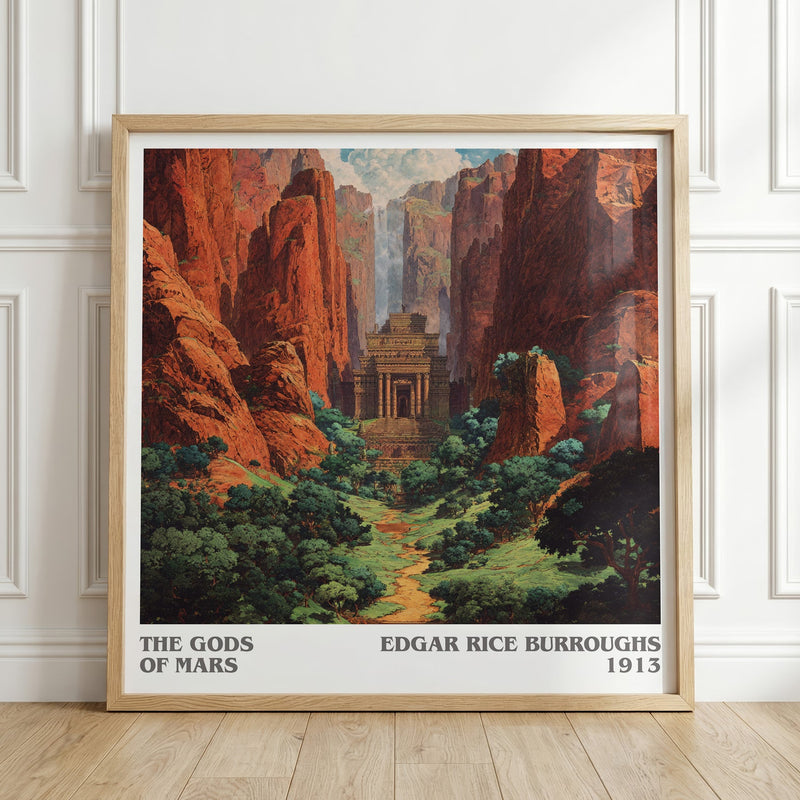 Gods of Mars literary print in frame leaning in hallway – adventure wall art