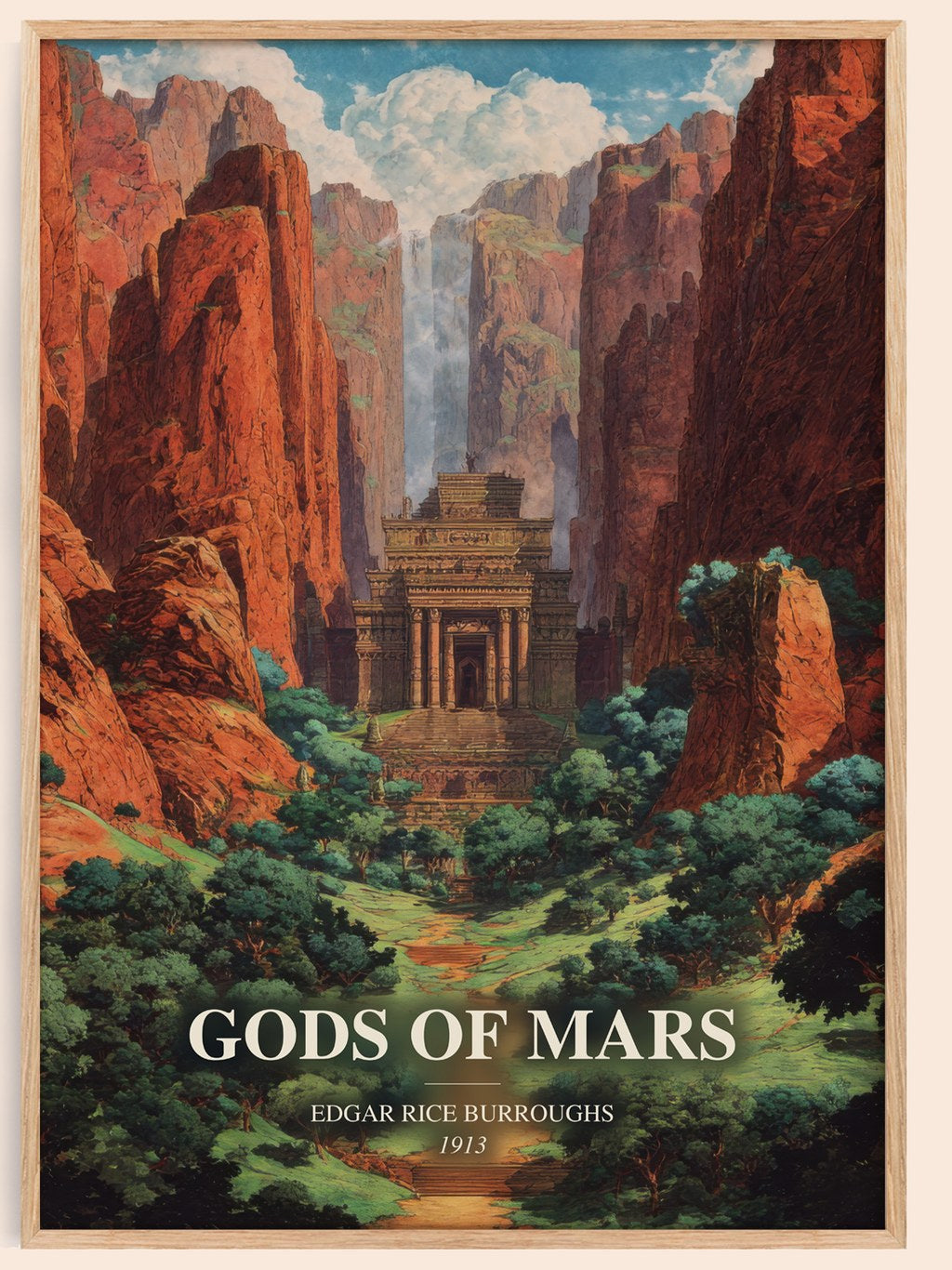 Gods Of Mars watercolour book poster by Edgar Rice Burroughs – framed literary art print
