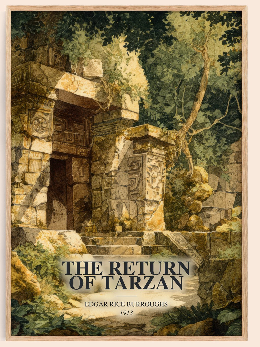 The Return Of Tarzan watercolour book poster by Edgar Rice Burroughs – framed literary art print