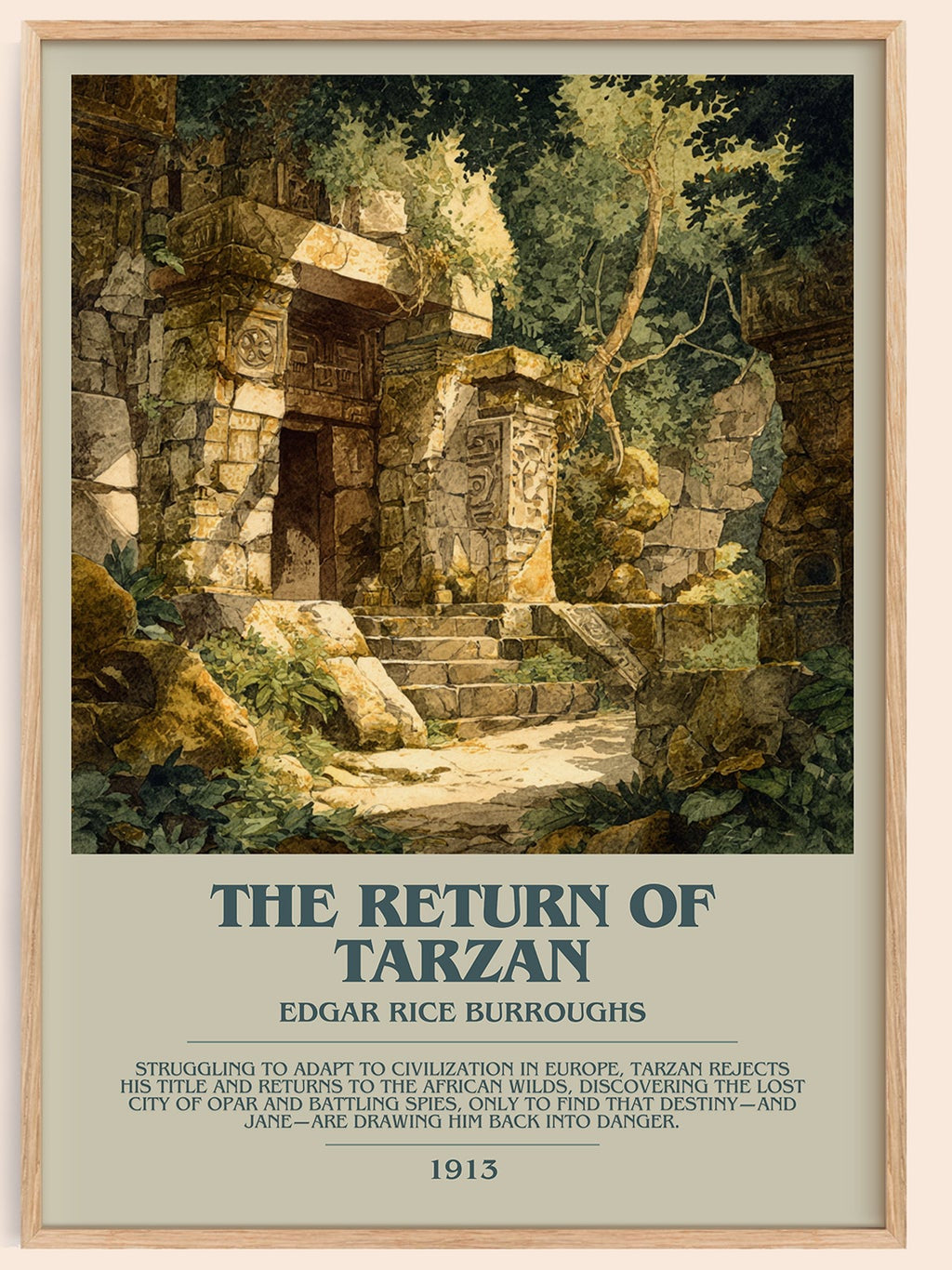 The Return Of Tarzan bookish book poster by Edgar Rice Burroughs – framed literary art print