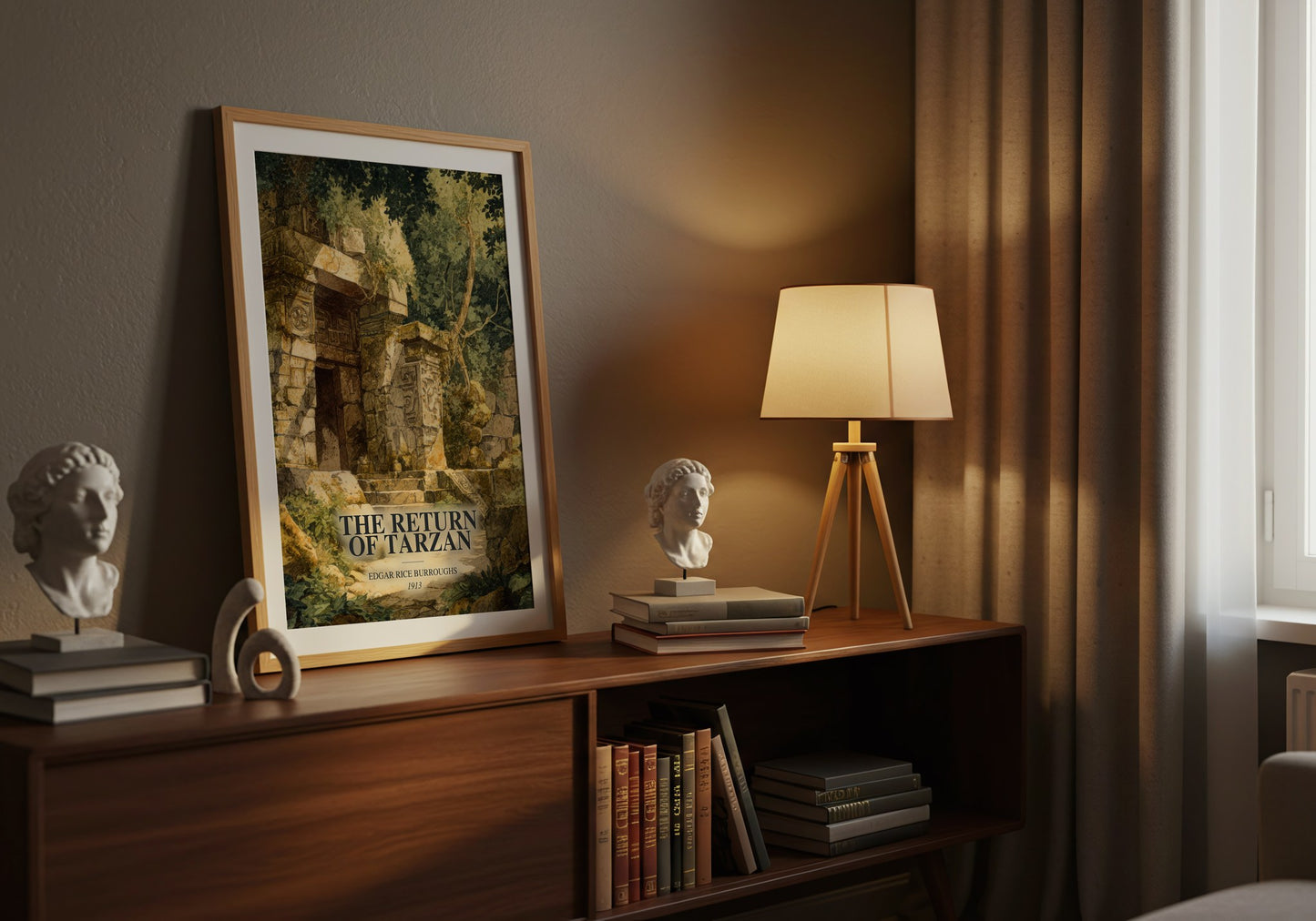 The Return Of Tarzan watercolour print on bookshelf – Edgar Rice Burroughs fan gift