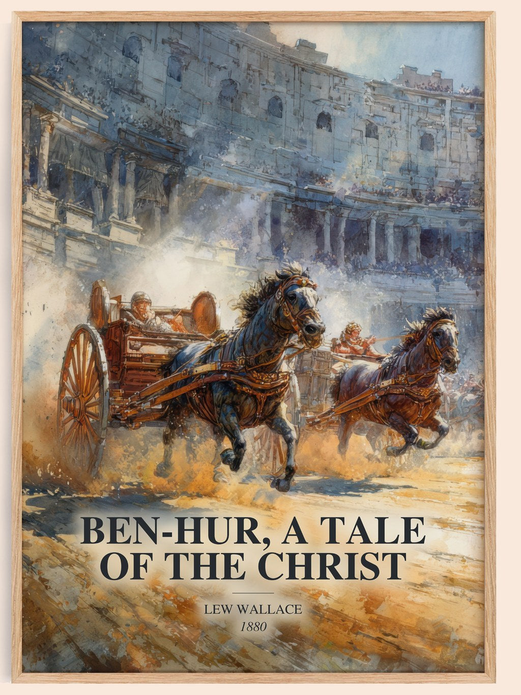 Ben-Hur, A Tale Of The Christ watercolour book poster by Lew Wallace – framed literary art print