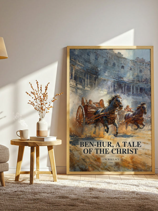 Ben-Hur, A Tale Of The Christ watercolour print in frame leaning in hallway – historical fiction wall art
