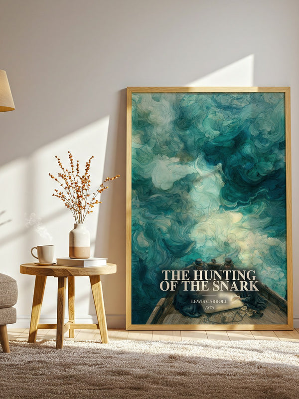 The Hunting Of The Snark watercolour print in frame leaning in hallway – poetry wall art