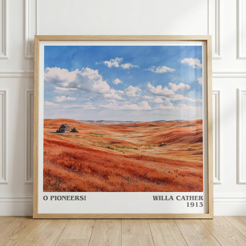 O Pioneers! literary print in frame leaning in hallway – poetry wall art