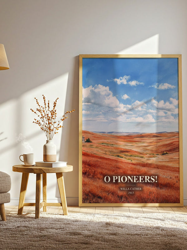 O Pioneers! watercolour print in frame leaning in hallway – classic literature wall art