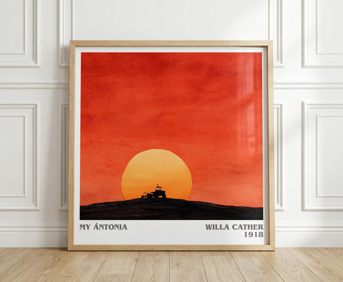 My Ántonia literary print in frame leaning in hallway – classic literature wall art (mockup)