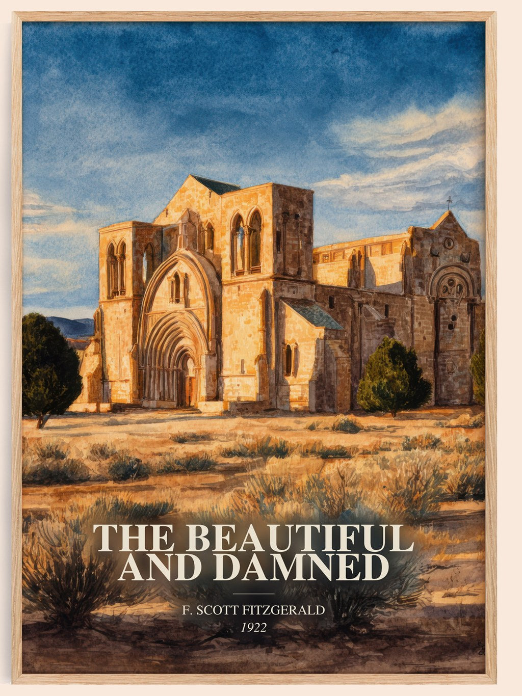 The Beautiful And Damned watercolour book poster by F. Scott Fitzgerald – framed literary art print