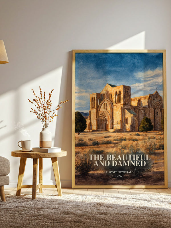 The Beautiful And Damned watercolour print in frame leaning in hallway – literary fiction wall art