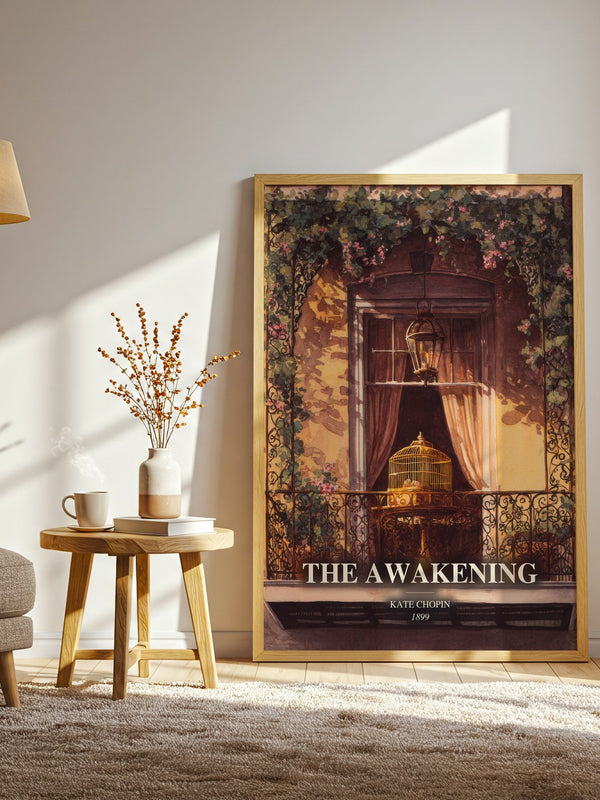 The Awakening watercolour print in frame leaning in hallway – classic literature wall art