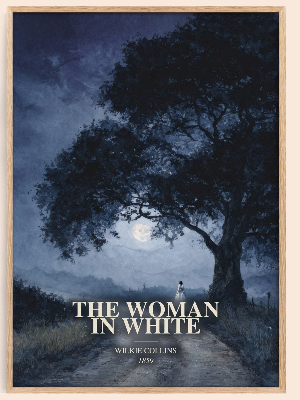 The Woman In White watercolour book poster by Wilkie Collins – framed literary art print