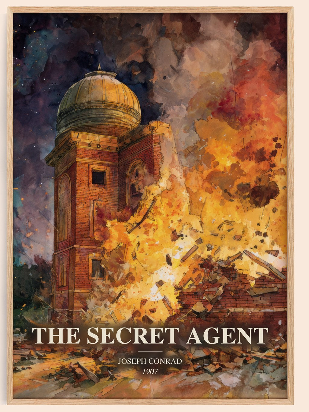 The Secret Agent watercolour book poster by Joseph Conrad – framed literary art print