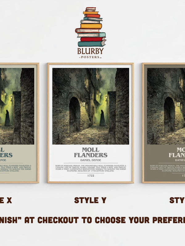 Moll Flanders bookish print in frame leaning in hallway – classic literature wall art