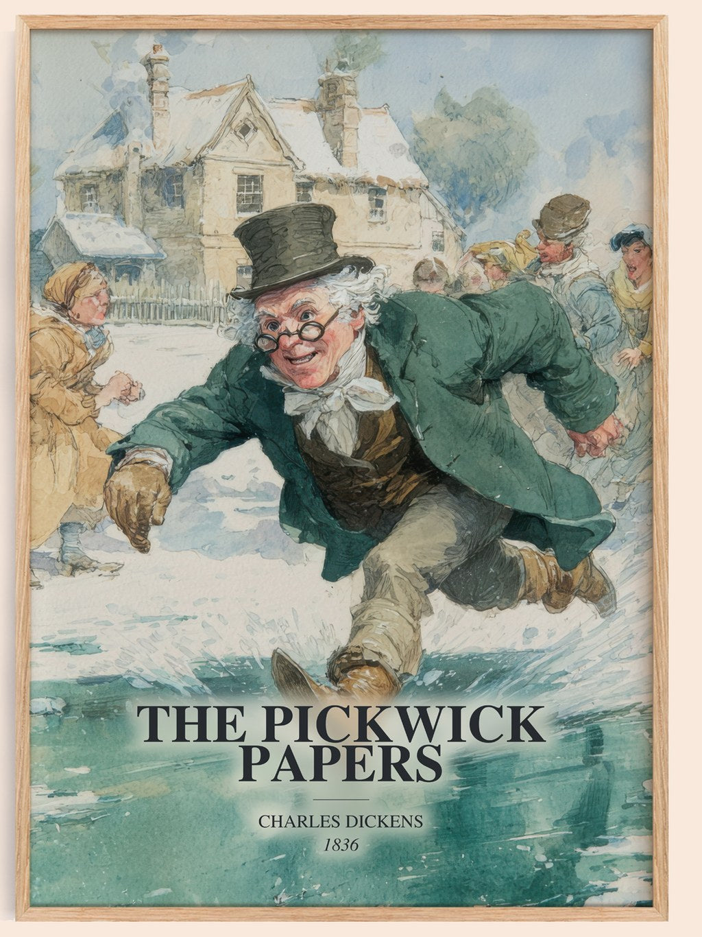The Pickwick Papers watercolour book poster by Charles Dickens – framed literary art print