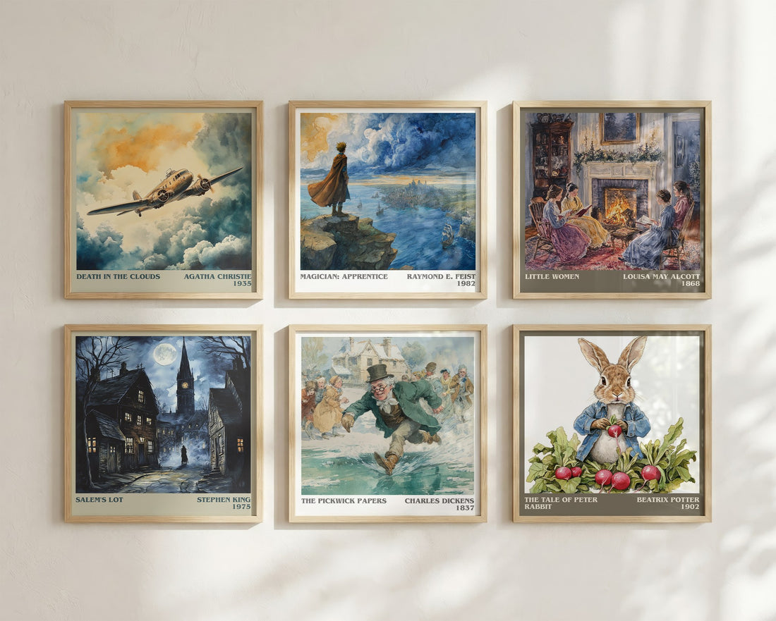 The Pickwick Papers Literary Art Print by Charles Dickens – square print in a six-frame gallery wall