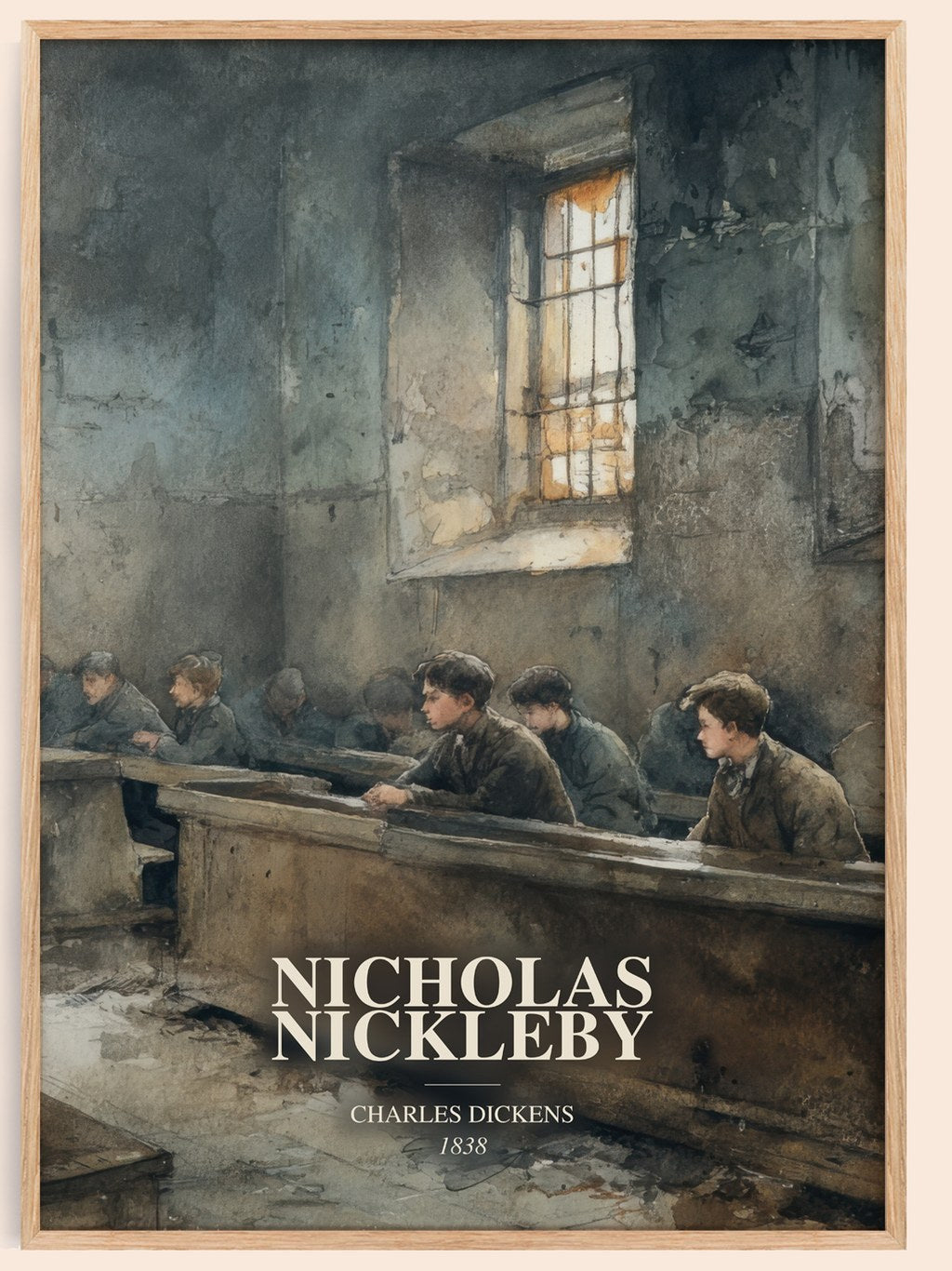 Nicholas Nickleby watercolour book poster by Charles Dickens – framed literary art print