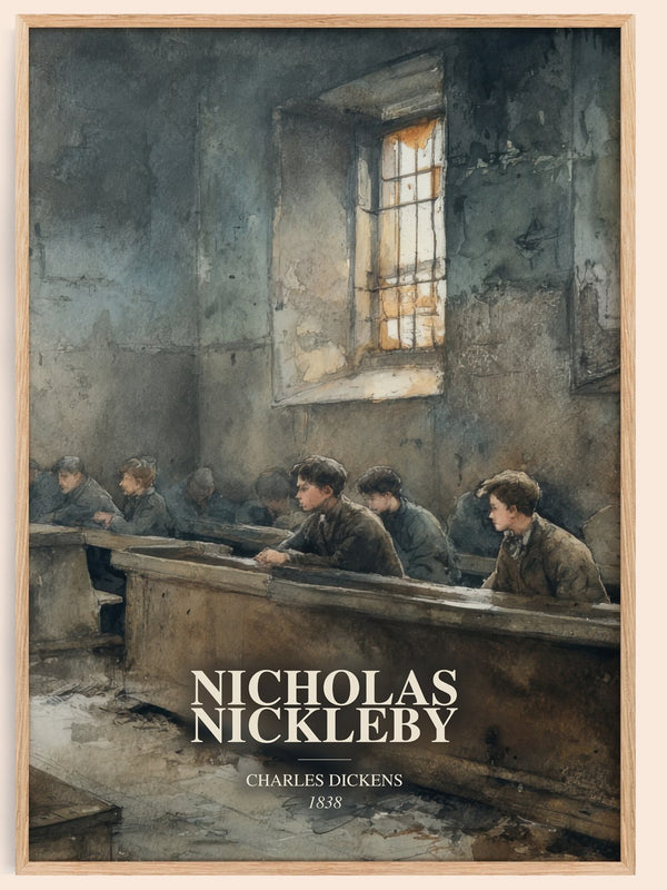Nicholas Nickleby watercolour book poster by Charles Dickens – framed literary art print