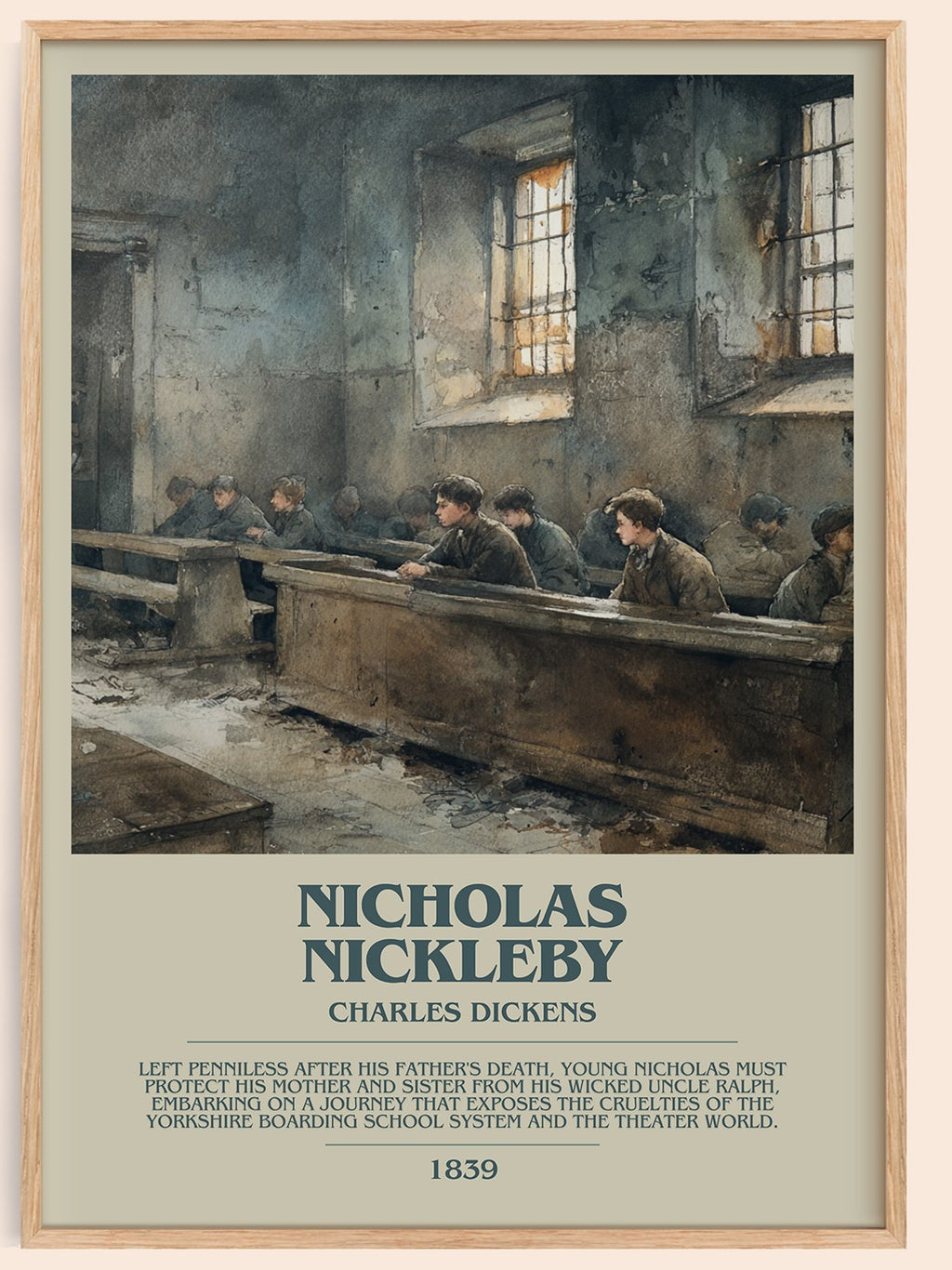 Nicholas Nickleby bookish book poster by Charles Dickens – framed literary art print